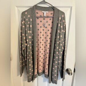 Isaac Mizrahi Gray and Pink Polka Dot Cardigan - XL